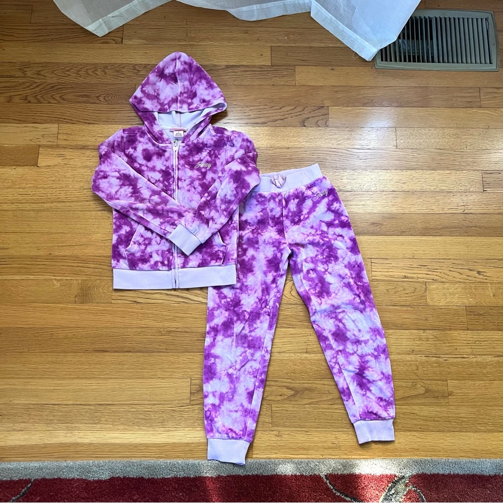 Juicy Couture Purple & White Tie-Dye Velour Hoodie and Jogger Set